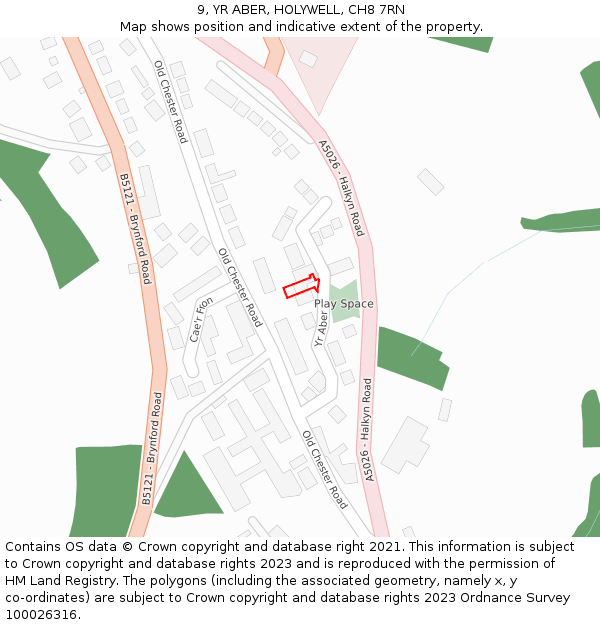 9, YR ABER, HOLYWELL, CH8 7RN: Location map and indicative extent of plot