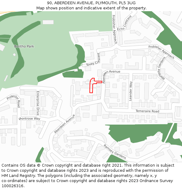 90, ABERDEEN AVENUE, PLYMOUTH, PL5 3UG: Location map and indicative extent of plot