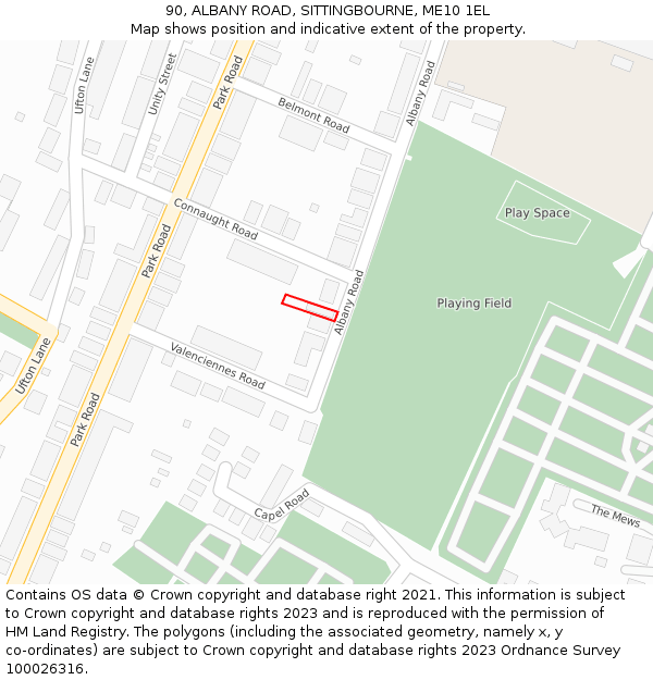 90, ALBANY ROAD, SITTINGBOURNE, ME10 1EL: Location map and indicative extent of plot