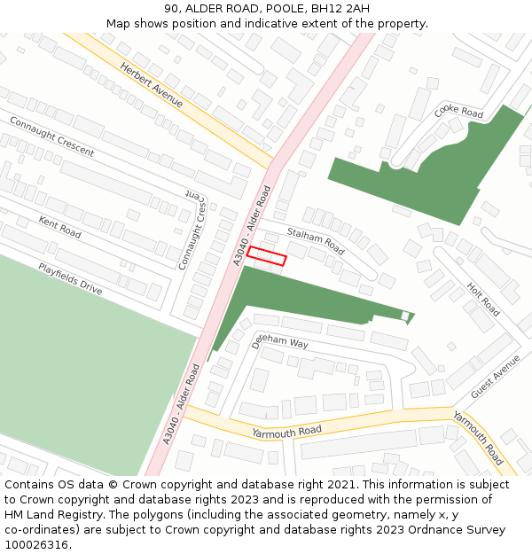 90, ALDER ROAD, POOLE, BH12 2AH: Location map and indicative extent of plot