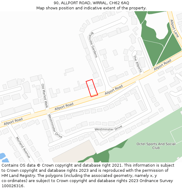 90, ALLPORT ROAD, WIRRAL, CH62 6AQ: Location map and indicative extent of plot