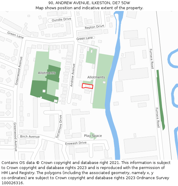 90, ANDREW AVENUE, ILKESTON, DE7 5DW: Location map and indicative extent of plot