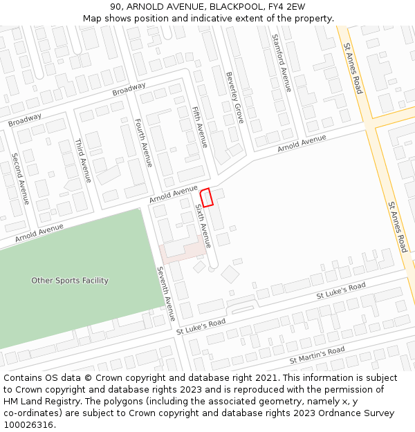 90, ARNOLD AVENUE, BLACKPOOL, FY4 2EW: Location map and indicative extent of plot