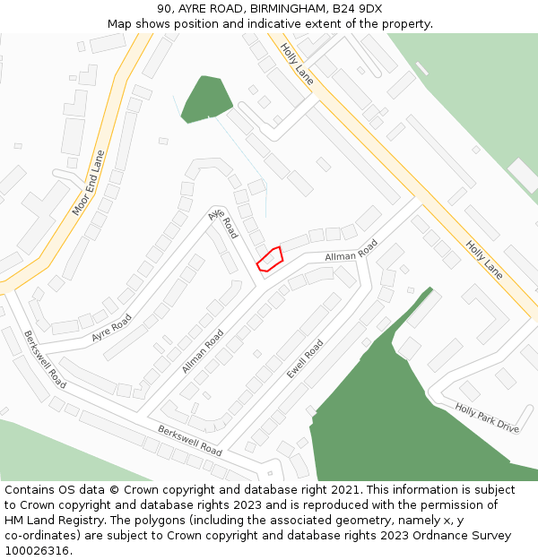 90, AYRE ROAD, BIRMINGHAM, B24 9DX: Location map and indicative extent of plot