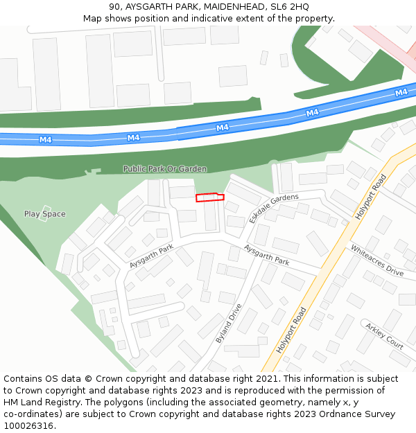90, AYSGARTH PARK, MAIDENHEAD, SL6 2HQ: Location map and indicative extent of plot