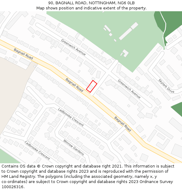 90, BAGNALL ROAD, NOTTINGHAM, NG6 0LB: Location map and indicative extent of plot