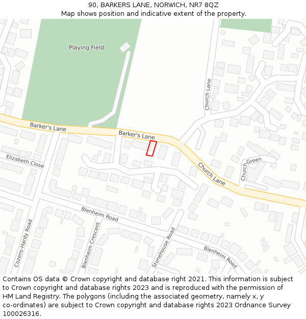 90, BARKERS LANE, NORWICH, NR7 8QZ: Location map and indicative extent of plot