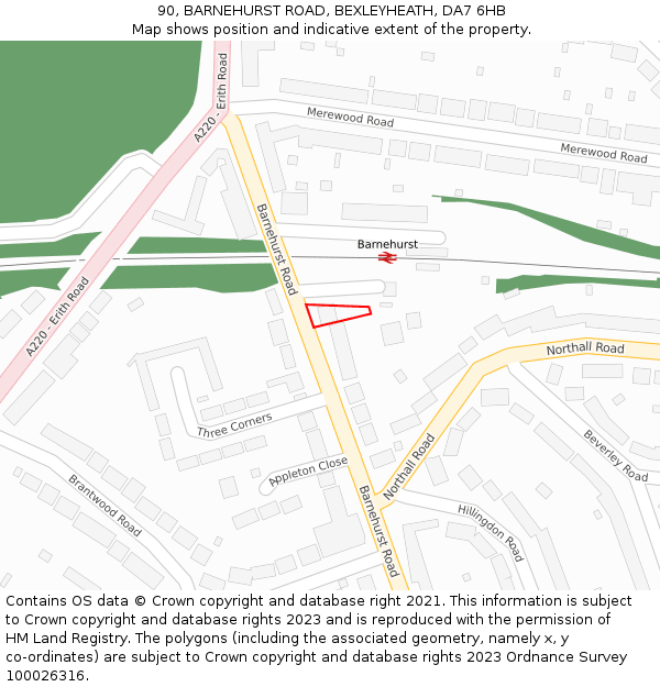 90, BARNEHURST ROAD, BEXLEYHEATH, DA7 6HB: Location map and indicative extent of plot
