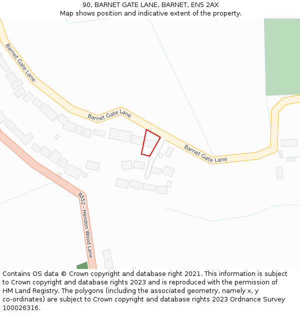 90, BARNET GATE LANE, BARNET, EN5 2AX: Location map and indicative extent of plot