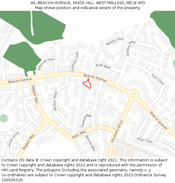 90, BEACON AVENUE, KINGS HILL, WEST MALLING, ME19 4PD: Location map and indicative extent of plot