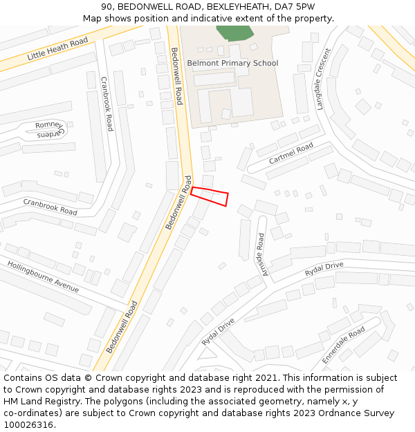 90, BEDONWELL ROAD, BEXLEYHEATH, DA7 5PW: Location map and indicative extent of plot