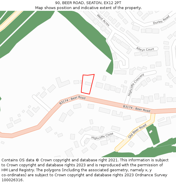 90, BEER ROAD, SEATON, EX12 2PT: Location map and indicative extent of plot