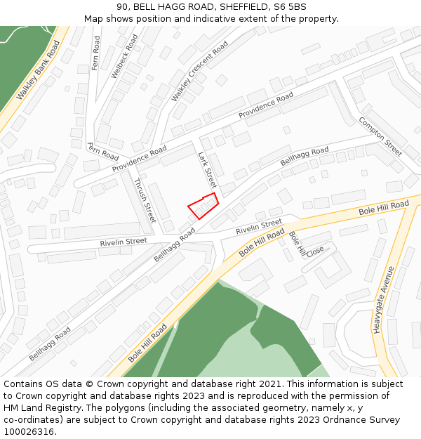 90, BELL HAGG ROAD, SHEFFIELD, S6 5BS: Location map and indicative extent of plot