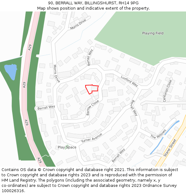 90, BERRALL WAY, BILLINGSHURST, RH14 9PG: Location map and indicative extent of plot