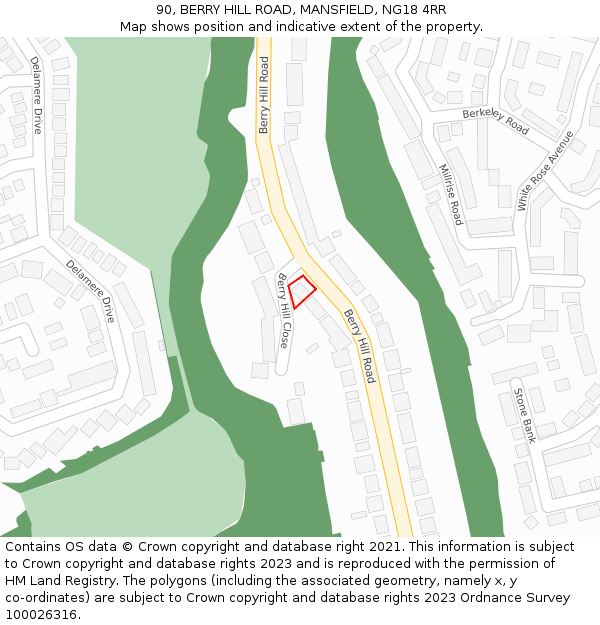 90, BERRY HILL ROAD, MANSFIELD, NG18 4RR: Location map and indicative extent of plot