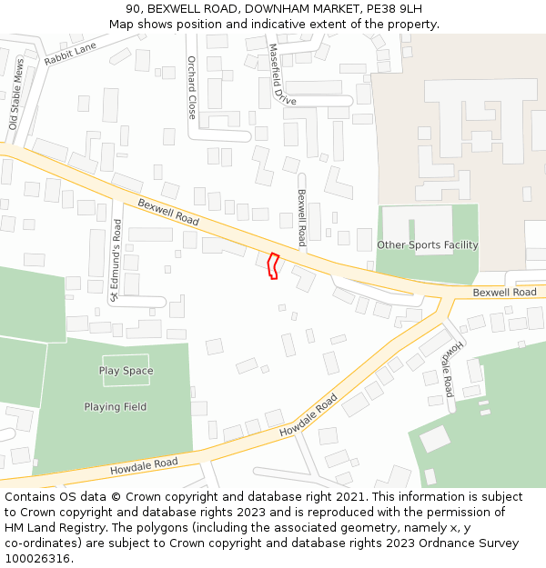 90, BEXWELL ROAD, DOWNHAM MARKET, PE38 9LH: Location map and indicative extent of plot