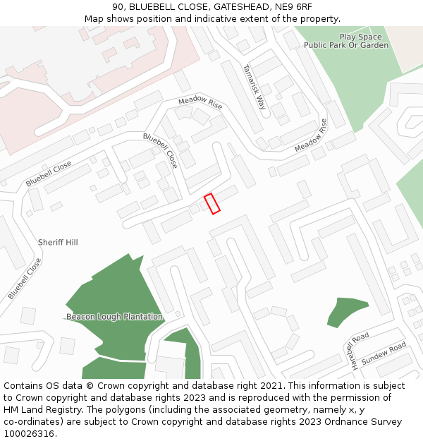 90, BLUEBELL CLOSE, GATESHEAD, NE9 6RF: Location map and indicative extent of plot