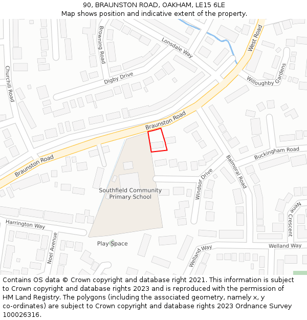 90, BRAUNSTON ROAD, OAKHAM, LE15 6LE: Location map and indicative extent of plot