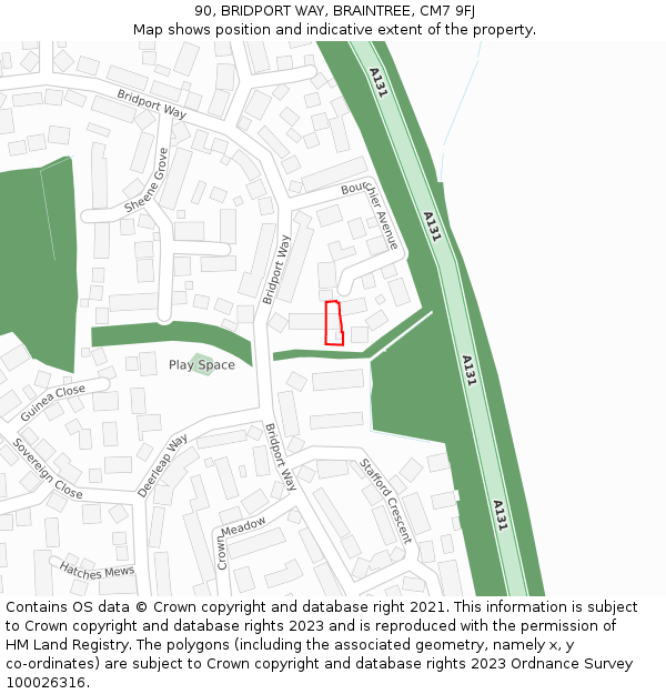 90, BRIDPORT WAY, BRAINTREE, CM7 9FJ: Location map and indicative extent of plot
