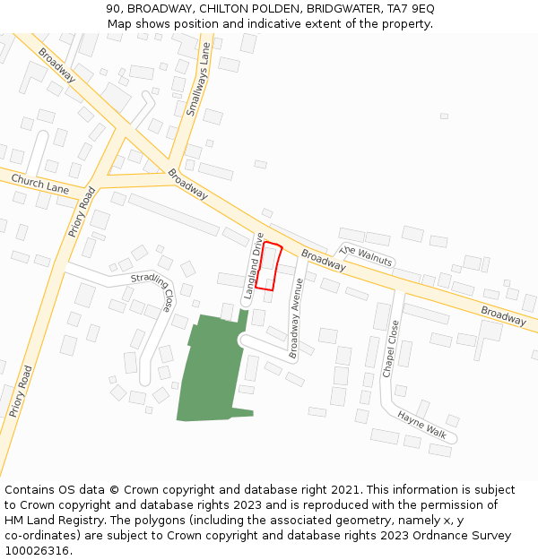 90, BROADWAY, CHILTON POLDEN, BRIDGWATER, TA7 9EQ: Location map and indicative extent of plot