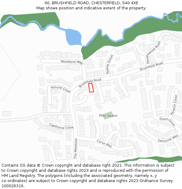 90, BRUSHFIELD ROAD, CHESTERFIELD, S40 4XE: Location map and indicative extent of plot