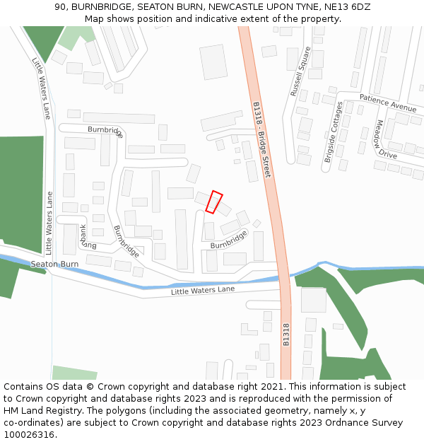 90, BURNBRIDGE, SEATON BURN, NEWCASTLE UPON TYNE, NE13 6DZ: Location map and indicative extent of plot