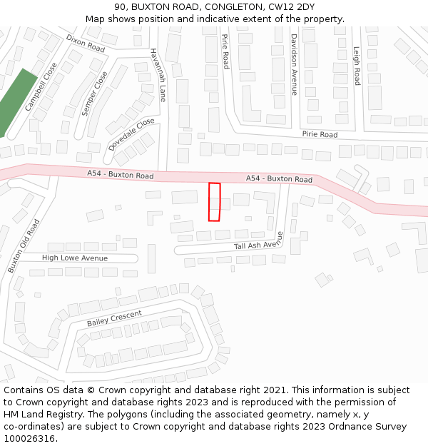 90, BUXTON ROAD, CONGLETON, CW12 2DY: Location map and indicative extent of plot