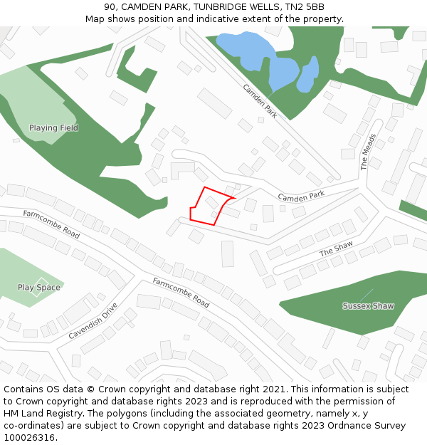 90, CAMDEN PARK, TUNBRIDGE WELLS, TN2 5BB: Location map and indicative extent of plot
