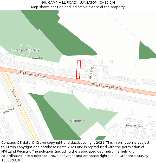 90, CAMP HILL ROAD, NUNEATON, CV10 0JH: Location map and indicative extent of plot