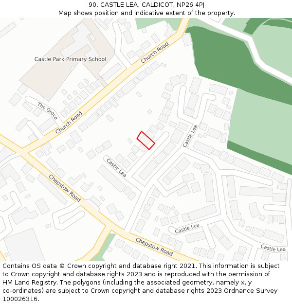 90, CASTLE LEA, CALDICOT, NP26 4PJ: Location map and indicative extent of plot