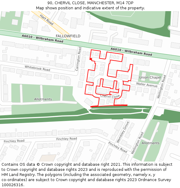 90, CHERVIL CLOSE, MANCHESTER, M14 7DP: Location map and indicative extent of plot