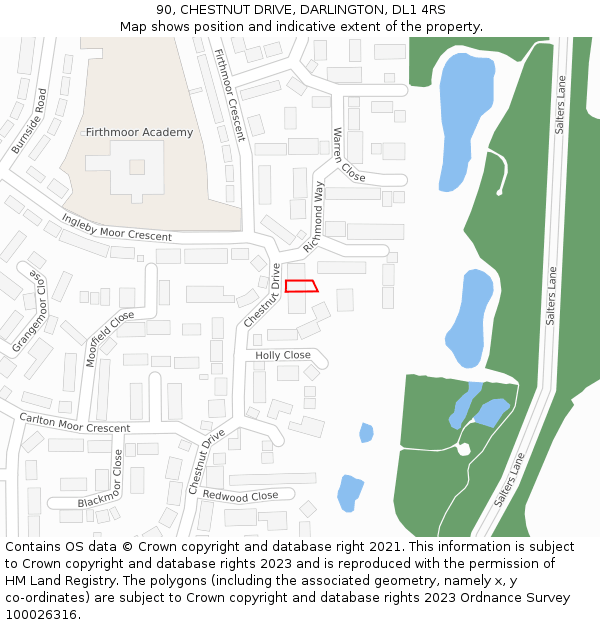 90, CHESTNUT DRIVE, DARLINGTON, DL1 4RS: Location map and indicative extent of plot