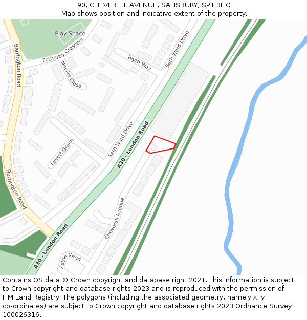 90, CHEVERELL AVENUE, SALISBURY, SP1 3HQ: Location map and indicative extent of plot