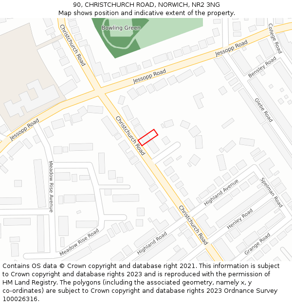 90, CHRISTCHURCH ROAD, NORWICH, NR2 3NG: Location map and indicative extent of plot