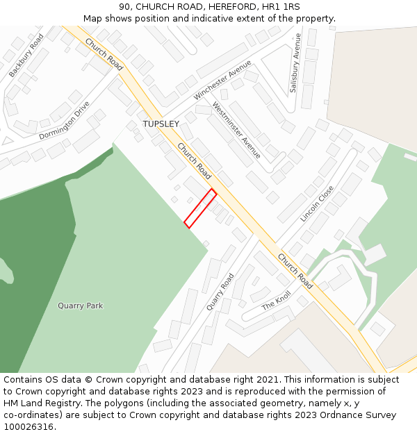 90, CHURCH ROAD, HEREFORD, HR1 1RS: Location map and indicative extent of plot