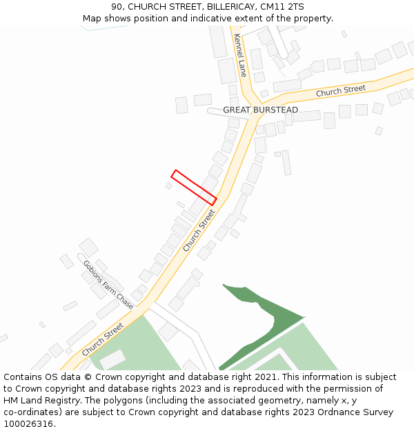 90, CHURCH STREET, BILLERICAY, CM11 2TS: Location map and indicative extent of plot