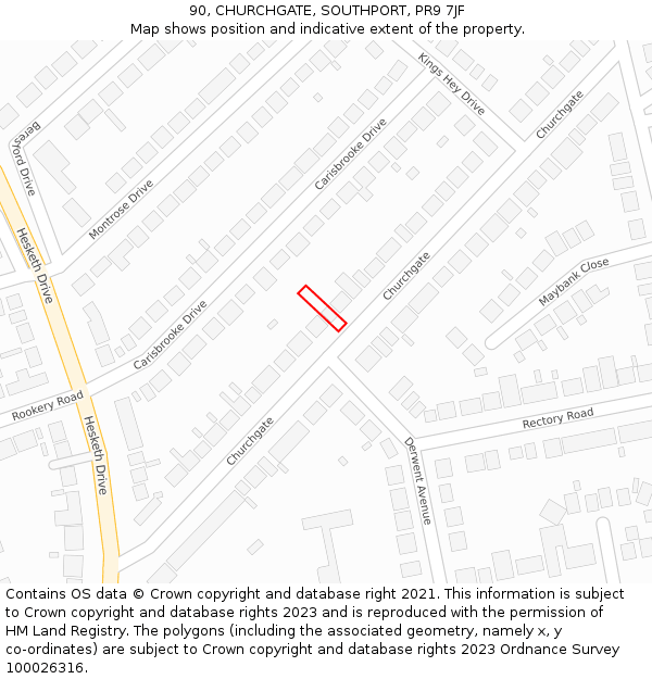 90, CHURCHGATE, SOUTHPORT, PR9 7JF: Location map and indicative extent of plot