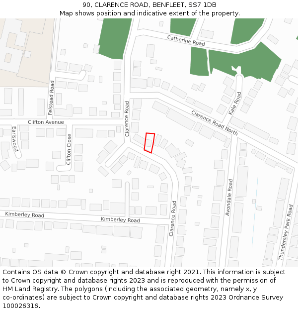 90, CLARENCE ROAD, BENFLEET, SS7 1DB: Location map and indicative extent of plot