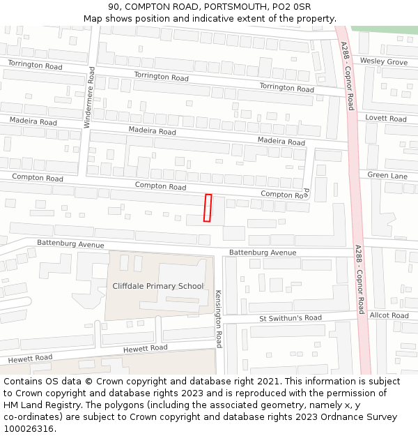 90, COMPTON ROAD, PORTSMOUTH, PO2 0SR: Location map and indicative extent of plot