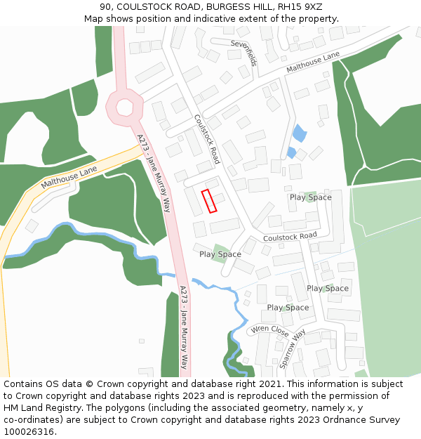 90, COULSTOCK ROAD, BURGESS HILL, RH15 9XZ: Location map and indicative extent of plot