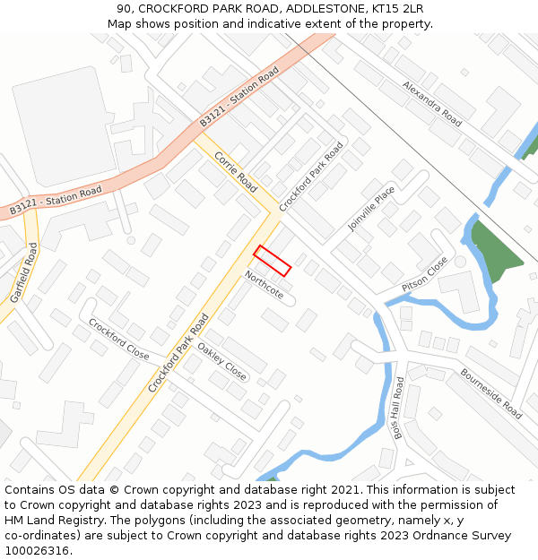 90, CROCKFORD PARK ROAD, ADDLESTONE, KT15 2LR: Location map and indicative extent of plot