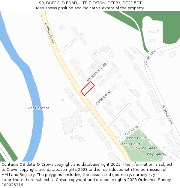 90, DUFFIELD ROAD, LITTLE EATON, DERBY, DE21 5DT: Location map and indicative extent of plot