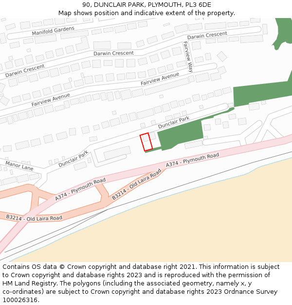 90, DUNCLAIR PARK, PLYMOUTH, PL3 6DE: Location map and indicative extent of plot