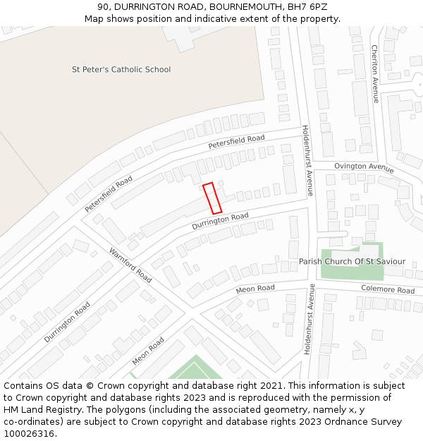 90, DURRINGTON ROAD, BOURNEMOUTH, BH7 6PZ: Location map and indicative extent of plot