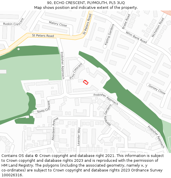 90, ECHO CRESCENT, PLYMOUTH, PL5 3UQ: Location map and indicative extent of plot
