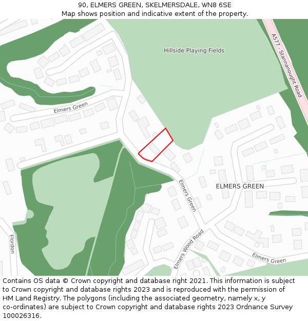 90, ELMERS GREEN, SKELMERSDALE, WN8 6SE: Location map and indicative extent of plot
