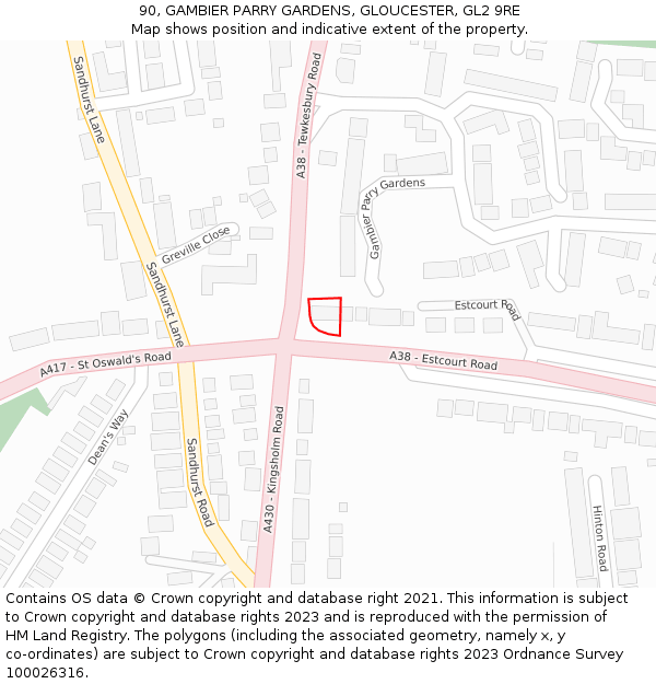 90, GAMBIER PARRY GARDENS, GLOUCESTER, GL2 9RE: Location map and indicative extent of plot