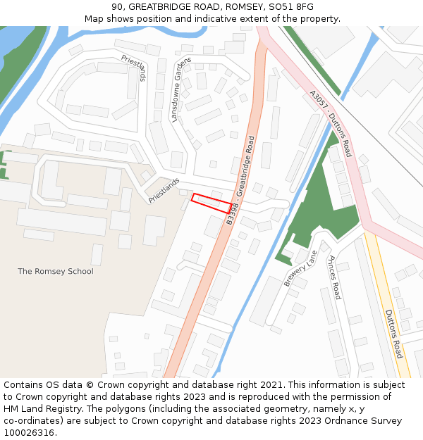 90, GREATBRIDGE ROAD, ROMSEY, SO51 8FG: Location map and indicative extent of plot