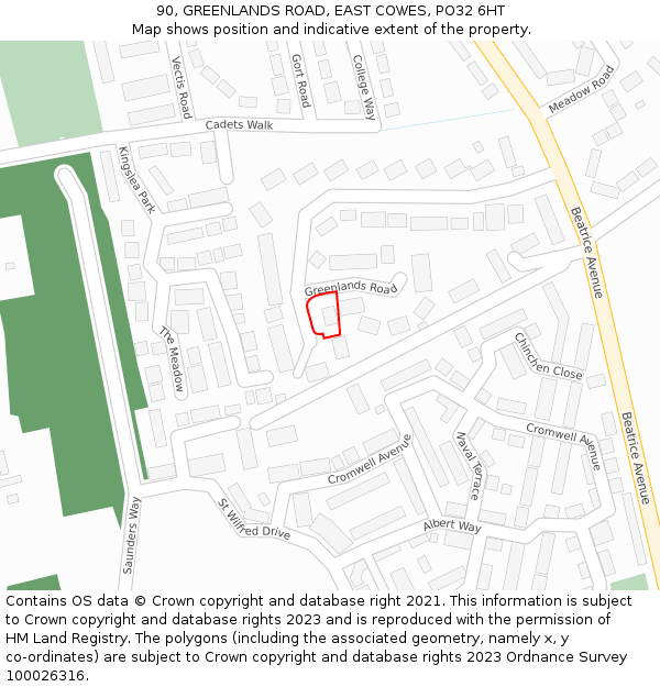 90, GREENLANDS ROAD, EAST COWES, PO32 6HT: Location map and indicative extent of plot