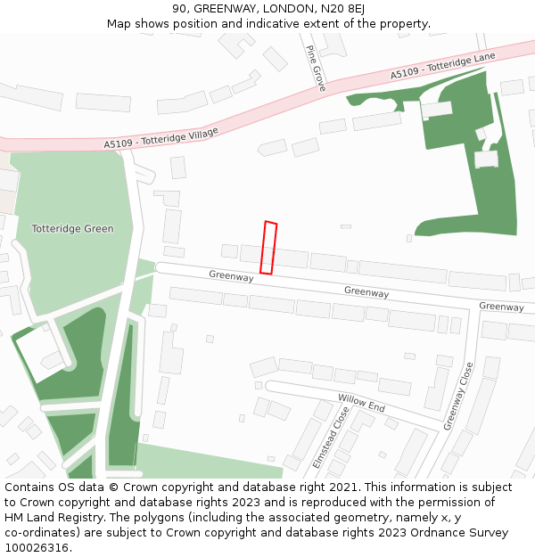 90, GREENWAY, LONDON, N20 8EJ: Location map and indicative extent of plot